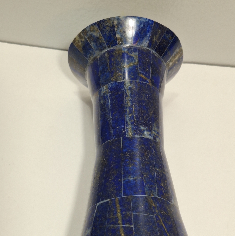 Blue Lapis Lazuli Handmade Brass Lined Natural Gemstone Inlay Vase Cobalt Unique - Picture 9 of 15